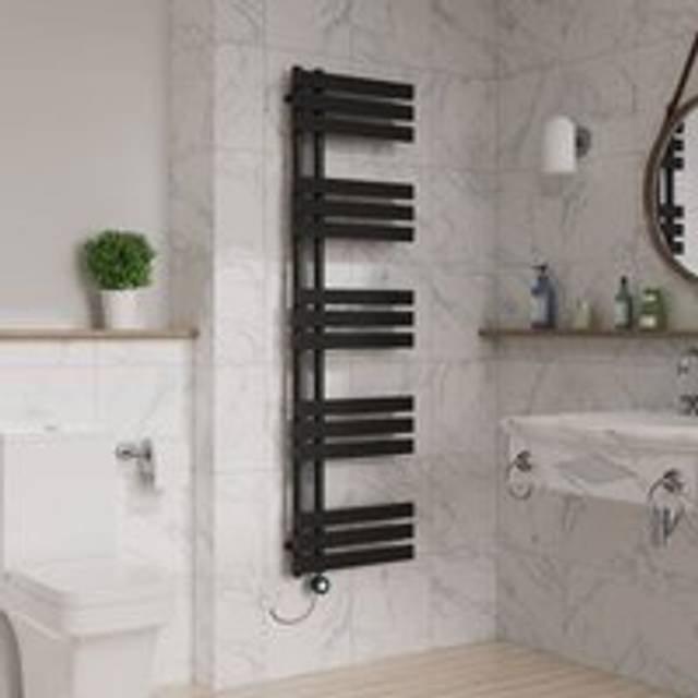 Electric Thermostatic Towel Rail D Tube 1600x450mm Black