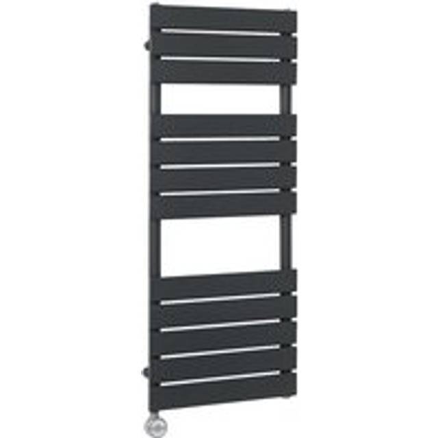 Milano - Lustro Electric - Modern Anthracite Flat Panel Heated Towel Rail Radiator with Thermostatic Heating Element - 1200mm x 450mm