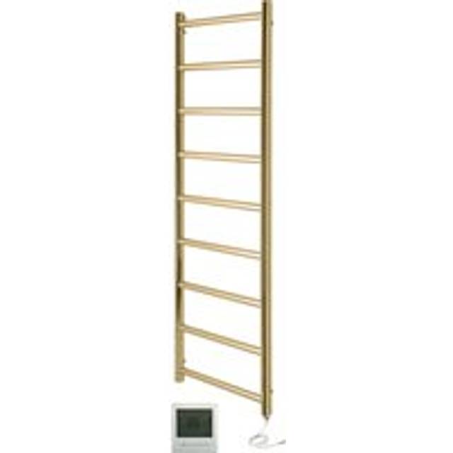 Manissa - Selby Electric Brushed Brass Heated Towel Rail 500mm w x 1000mm h Bathroom Towel Radiator + 7 Day Timer/Thermostat