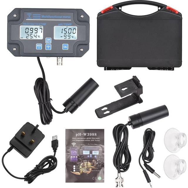 Wifi Digital Water Quality Tester Wall Mounted 6 in 1 Water Analyzer PH/ EC/ TDS/ SALT/ S.G/ AU Plug grey