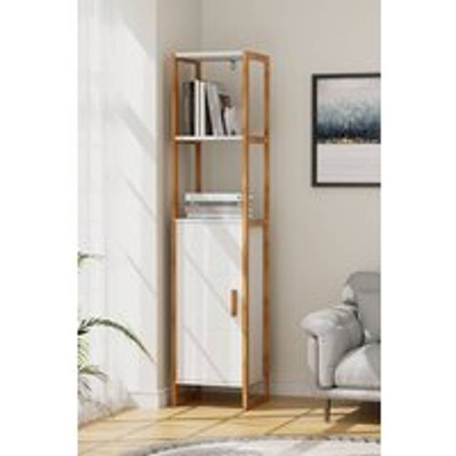 4-Tier Single-door Tall Bathroom Storage Cabinet - White - One Size