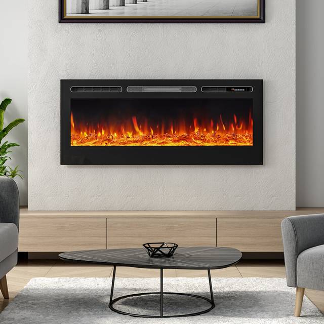 12 Flames LED Wall Recessed Insert Electric Fire 40 Inch Mirrored
