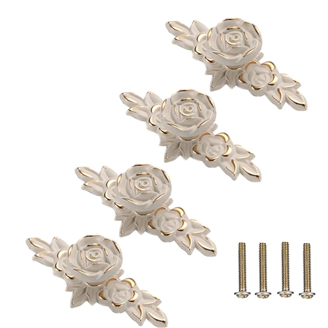 4 Pcs Euro Roses Cabinet Knobs with Backplate