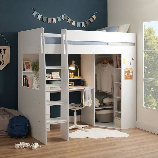 Flair Harper High Sleeper with Desk & Wardrobe White