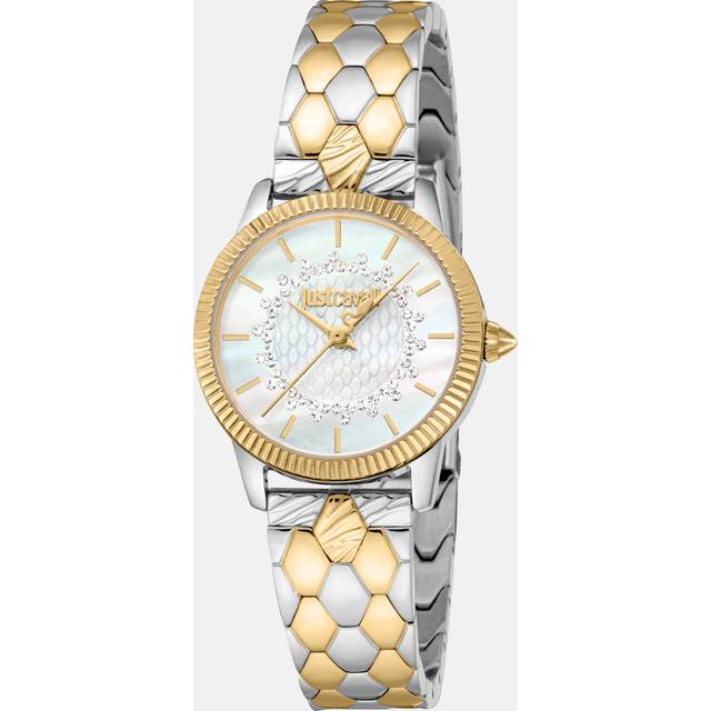 Roberto Cavalli, Accessoarer, Dam, ONE Size, Glam klocka med orm mönster armband - gray (ONE SIZE)