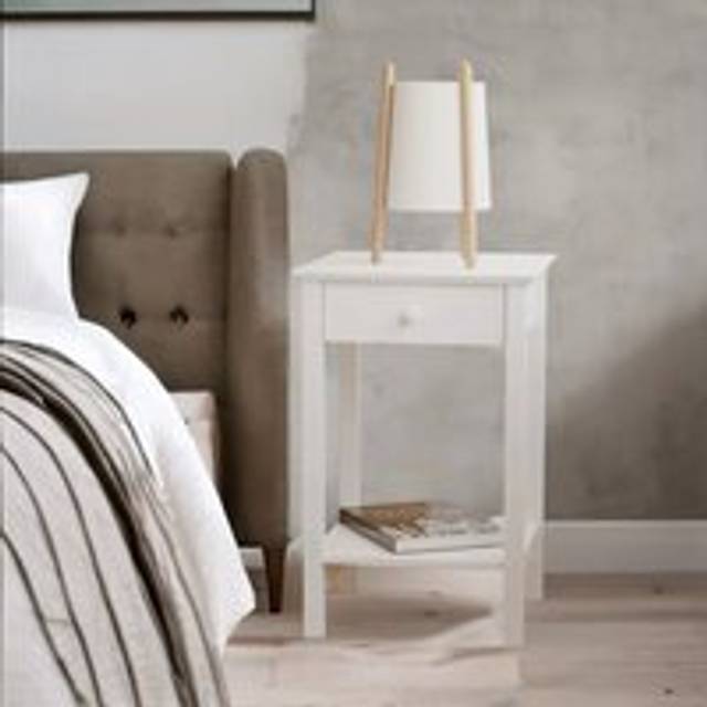 Wooden One Drawer Bedside Table Nightstand - White - One Size