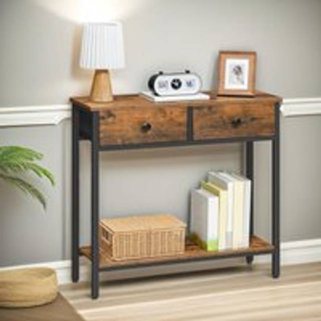 Industrial 2 Tier Console Table With 2 Drawers - Brown