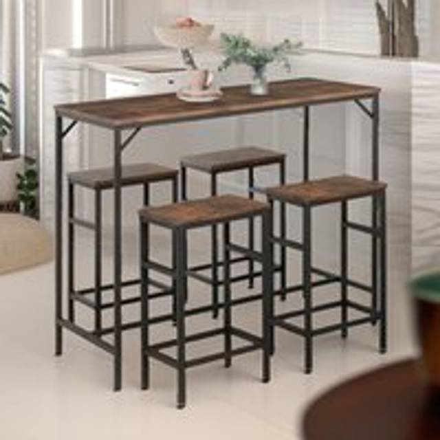 Industrial Dining Table And 4 Stools Rustic Brown - One Size