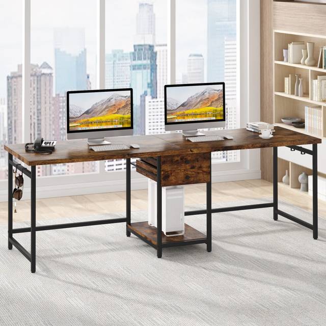 Tribesigns 79 Inch Extra Long Desk with 2 Drawers, Two Person Desk