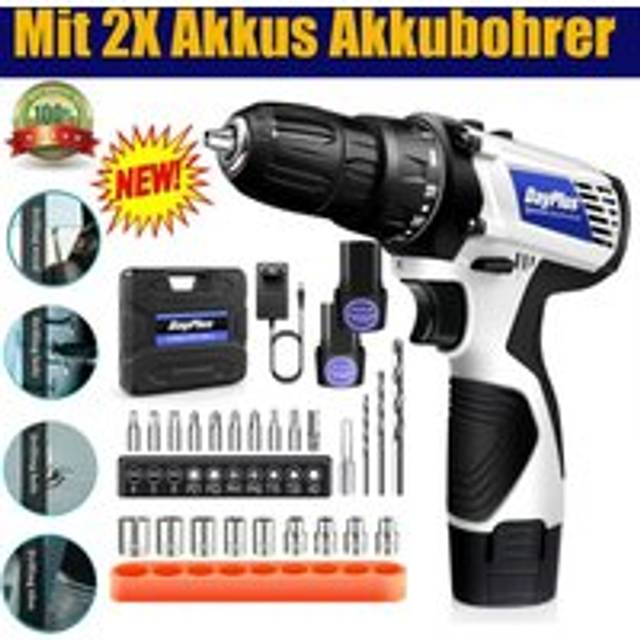 Dayplus - Cordless electric drill Set Power Drill Driver Impact Drill with 2 Battery Charger