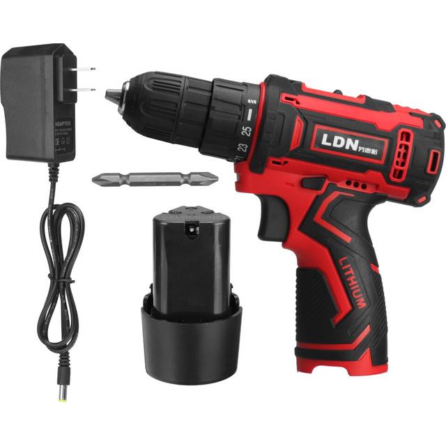(One Battery) 12V Cordless Electric Drill Power Drill Driver 2-Speeds with LED Lighting 1/2Pcs Battery
