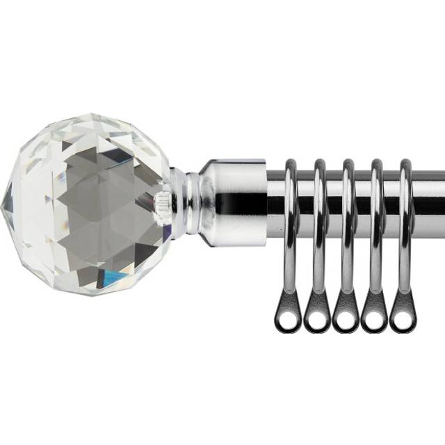 New Edge Blinds 120-210cm Extendable Chrome Cristalla Metal Curtain Pole - Silver - 120 - 210cm