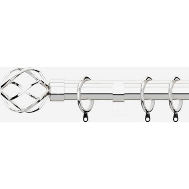 Polished Chrome 28mm Cage Fixed Length Metal Curtain Pole - Metallic Silver - 360cm