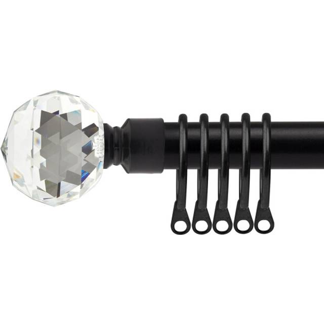 New Edge Blinds 120-210cm Extendable Black Cristalla Metal Curtain Pole - 120 - 210cm