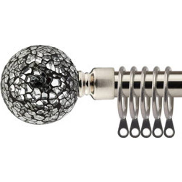 New Edge Blinds 160-300cm Extendable Brushed Silver Mirrored Metal Curtain Pole - 160 - 300cm