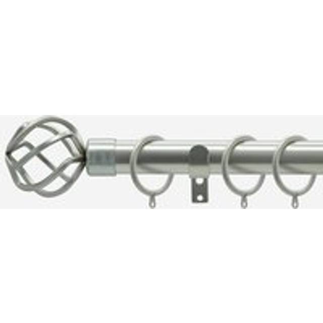 Brushed Steel 28mm Cage Fixed Length Metal Curtain Pole - Silver - 115cm