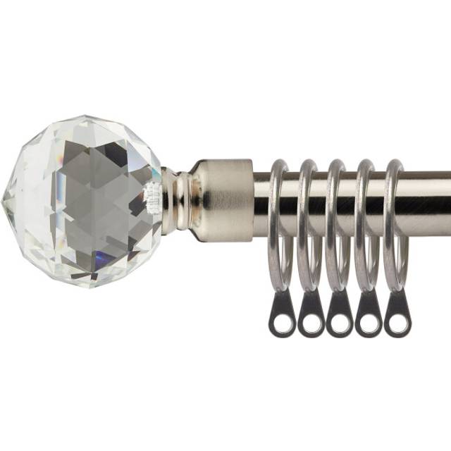 New Edge Blinds 160-300cm Extendable Brushed Silver Cristalla Metal Curtain Pole - 160 - 300cm