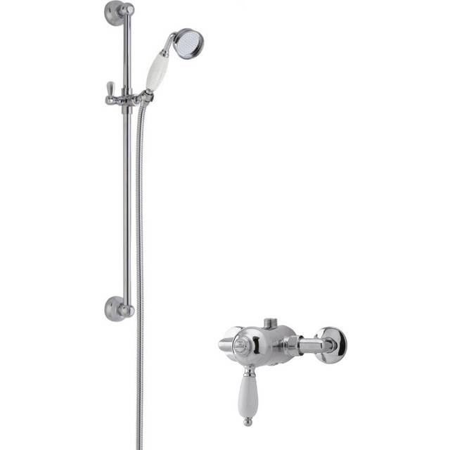 Traditional Concealed Manual Valve & Slide Rail Shower Set - Chrome/White - Balterley