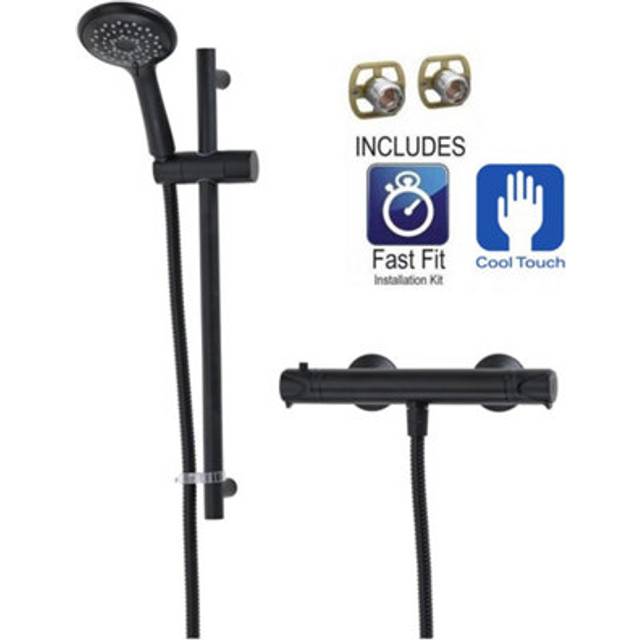 Dene Matt Black Cool Touch Thermostatic Bar Mixer Shower + Fast Fit Kit - Triton