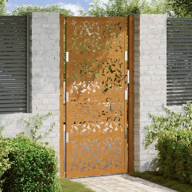 vidaXL Garden Gate 105x205 cm Weathering Steel Leaf Design - Brown