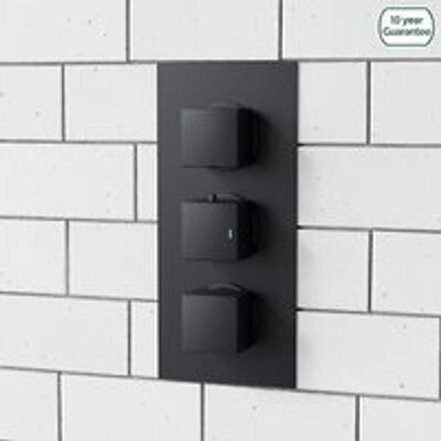 Orta Square 3 Dial 2 Outlet Black Matt Concealed Thermostatic Shower Valve