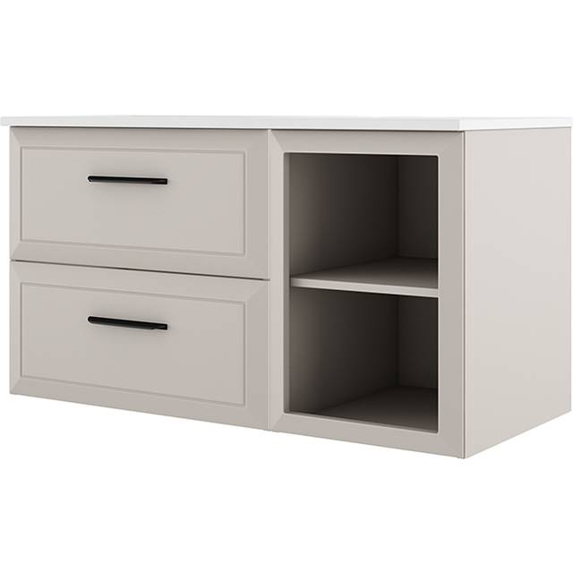 Tvättställsskåp Tandem Beige Matt 60+40 cm med Handfat Vit Blank