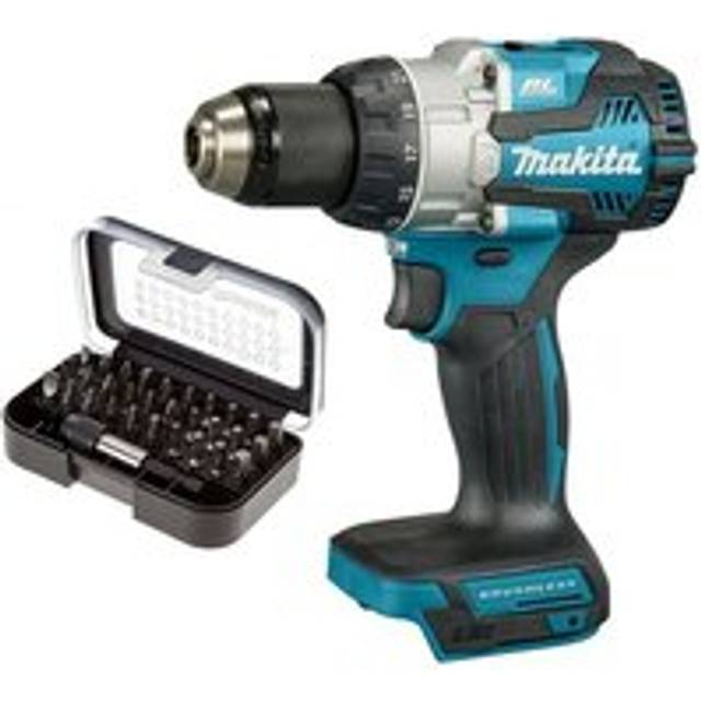 Makita DHP489Z 18v LXT Brushless Combi Hammer Drill Metal Chuck + 30PC Drill Set