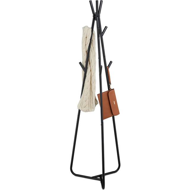 Relaxdays - Coat Stand, 9 Hooks, Freestanding Hallway Rack for Hats & Jackets, Triangular, Metal, 157 x 40 x 48 cm, Black