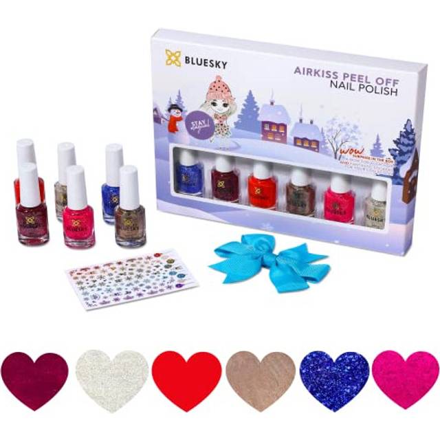 Kids Nail Varnish Set - Winter Set Pink, Blue, Red, Gold, Silver, Glitter. Easy Peel-off, Non-Toxic, Water- based, Odour