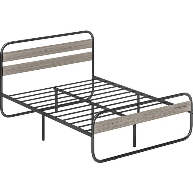 HOMCOM 4ft6 Metal Platform Double Bed Frame with Under Bed Storage, Grey
