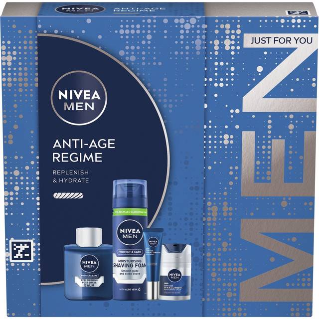 MEN Anti Age Regime Gift Set (4 Products), Men's Anti Wrinkle Skincare Gift Set with Shaving Foam, Post Shave Balm, Face Moisturising Day Cream, and