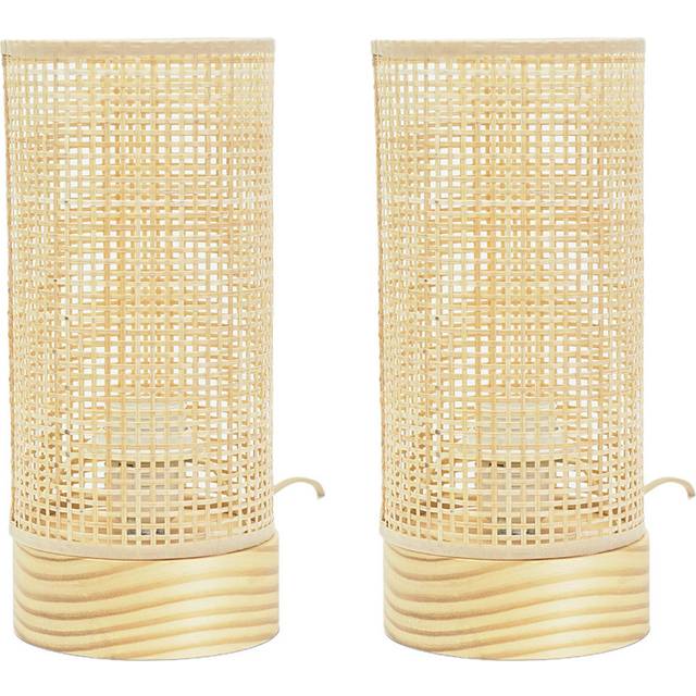 ValueLights Set of 2 Elsa Natural Bamboo Shade Wooden LED Table Lamp - Cream