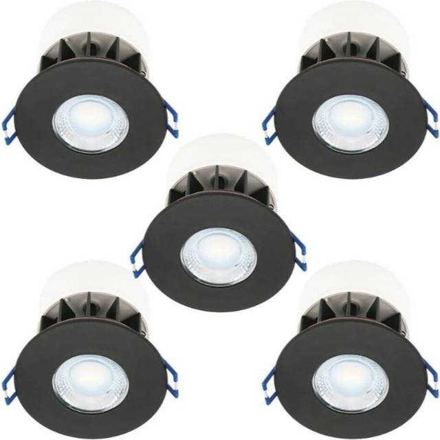 Set of 5 Fire Rated LED Bathroom Downlights - Matt Black IP65 Recessed Downlights