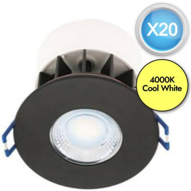 Set of 20 Fire Rated LED Bathroom Downlights - Matt Black IP65 Recessed Downlights