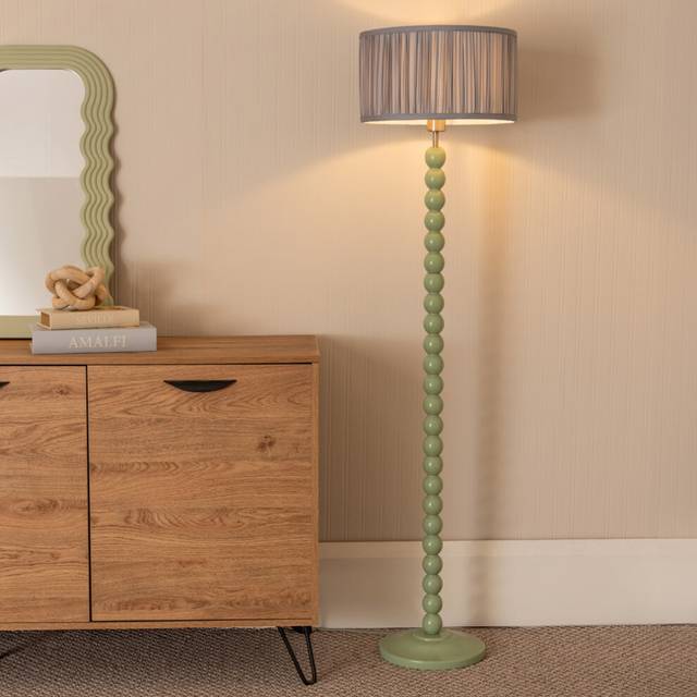 Bobbins Sage Green Floor Lamp with Ruched Pleated Drum Lamp Shade - Baby Blue - One Size