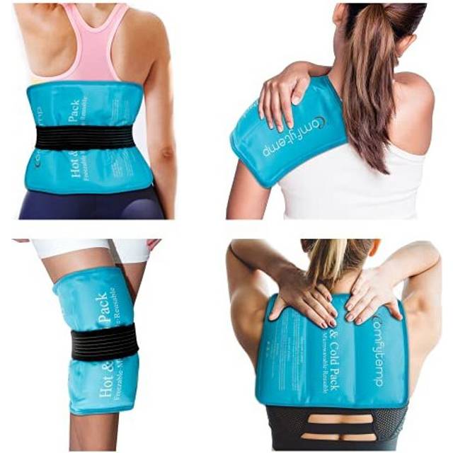 Comfytemp Large Gel Ice Pack for Injuries, 10.5&quotx14.5&quot Reusable Cold Pack with Strap for Shoulder, Knee, Ankle, Hip, Back Pain Relief, Hot and