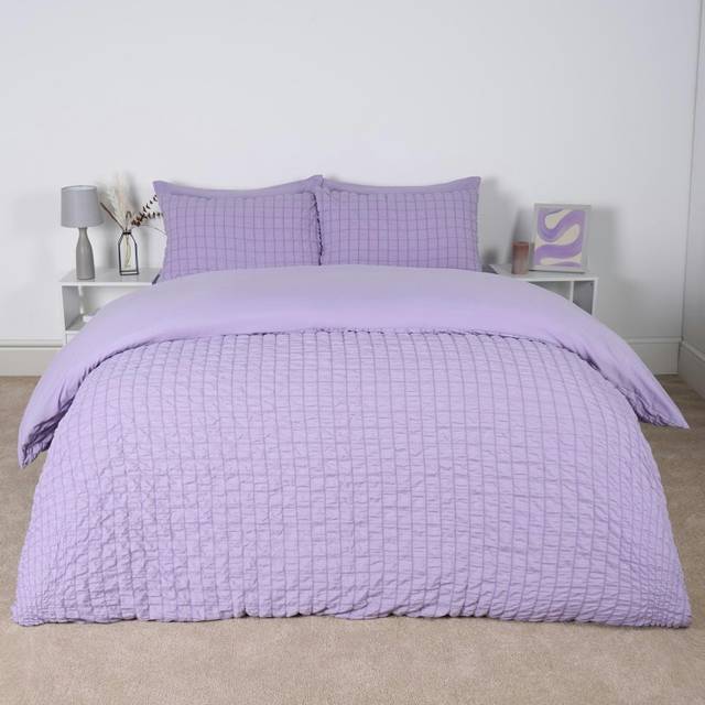 Seersucker Duvet Cover with Pillowcase Bedding - Purple - Single