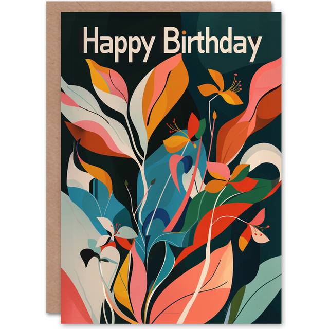 Birthday Card Colourful Abstract Lily Flower Bouquet Design Greeting Card