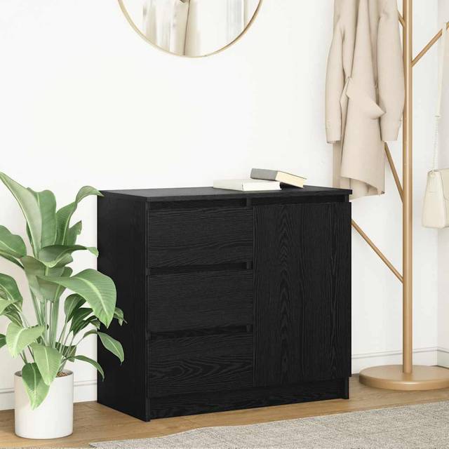 vidaXL Sideboard with Drawer Black Oak 71x35x65 cm Engineered Wood