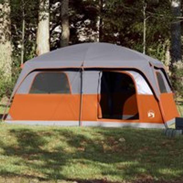 Family Tent Cabin 10-Person Grey and Orange Waterproof - One Size