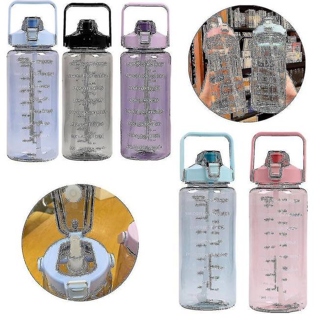 (Purple) 2 Litre Motivational Fitness Sport Water Bottle With Straw Plastic Water Bottle