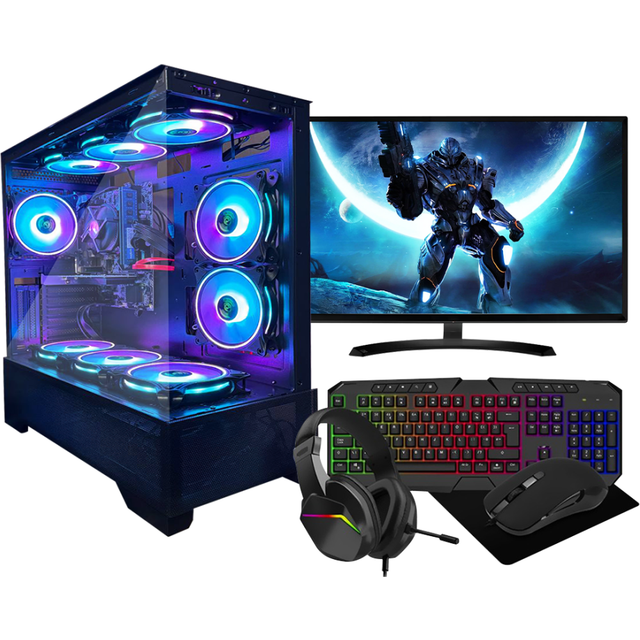 "Gaming PC 9 FAN Bundle: Intel Core i7. RTX 3050 6GB. 16GB RAM, 256GB SSD+1TB, 22"" Monitor PC Bundle & Speaker"