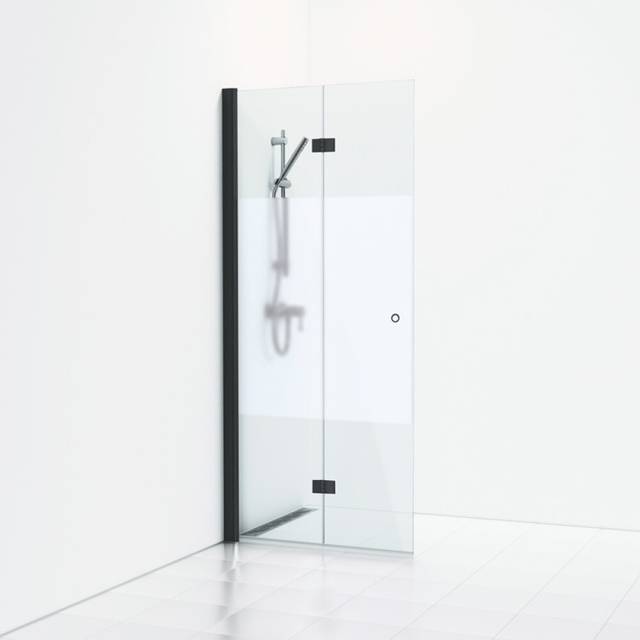 SVEDBERGS Duschdörr Skoga vikbar svart (Bredd: 96 cm Typ: Halvfrostat glas)