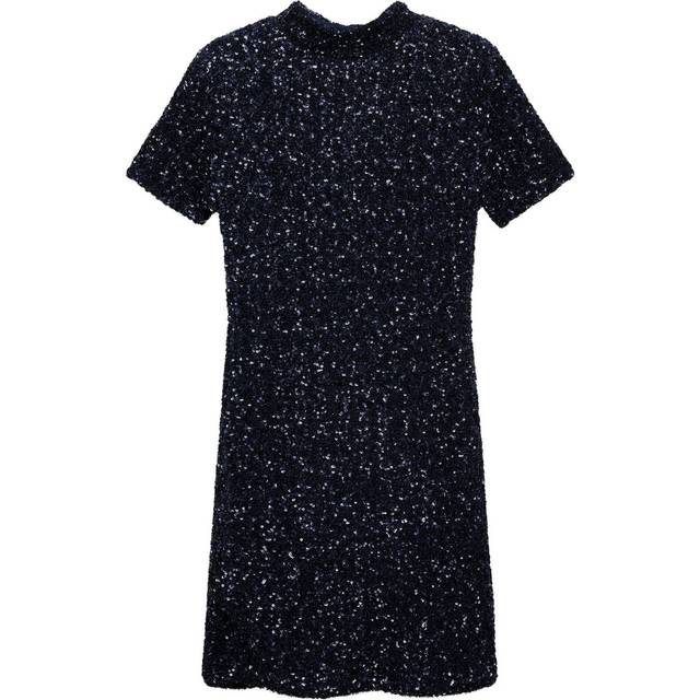 Mango Beijing Sequin Fitted Mini Dress, Dark Blue