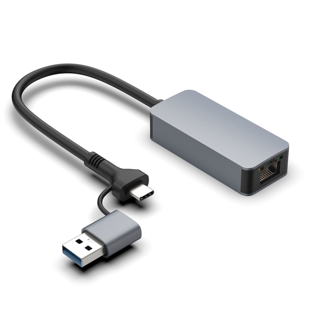 2500Mbps Network Card USB C Type-C Ethernet To RJ45 Wired Adapter 2.5G USB 3.0 Converter Lan Card - 100M 2-in-1 Adapter