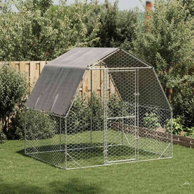 vidaXL Chicken Run with Roof 2.5x2x2.25 m Galvanised Steel - Silver