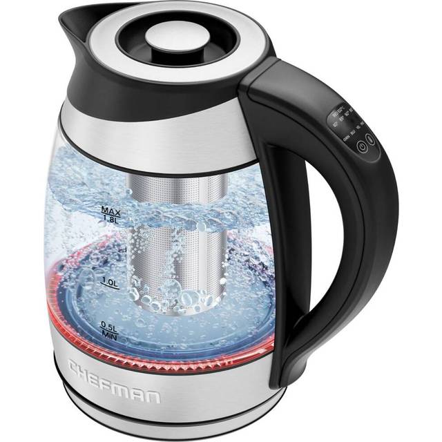 Electric Kettle with Temperature Control & 5 Presets, 1.8 Litre, Removable Tea Infuser, LED Indicator Lights, Cordless Glass Tea Kettle & Hot Water