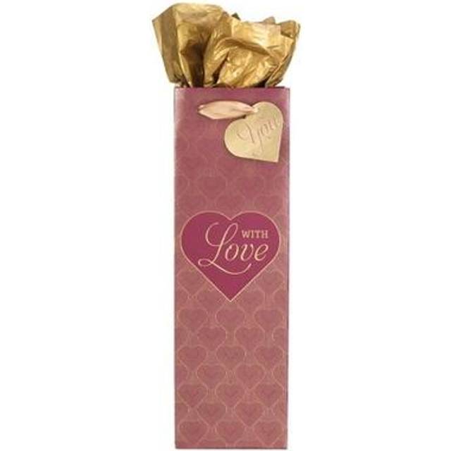 With Love Wine Gift Bag - Single Bottle Paper Bag with Tissue Paper and Handles  for Birthday Party  Hostess Thank You  Valentine's Day  Christmas  Th