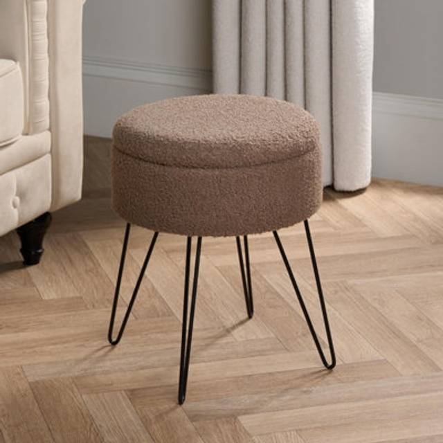Boucle Fleece Foot Stool Storage Seat Chair - Natural - One Size