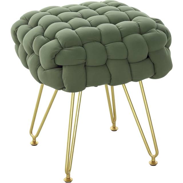 HOMCOM Woven Velvet Foot Stool with Steel Legs for Living Room - Pink - One Size